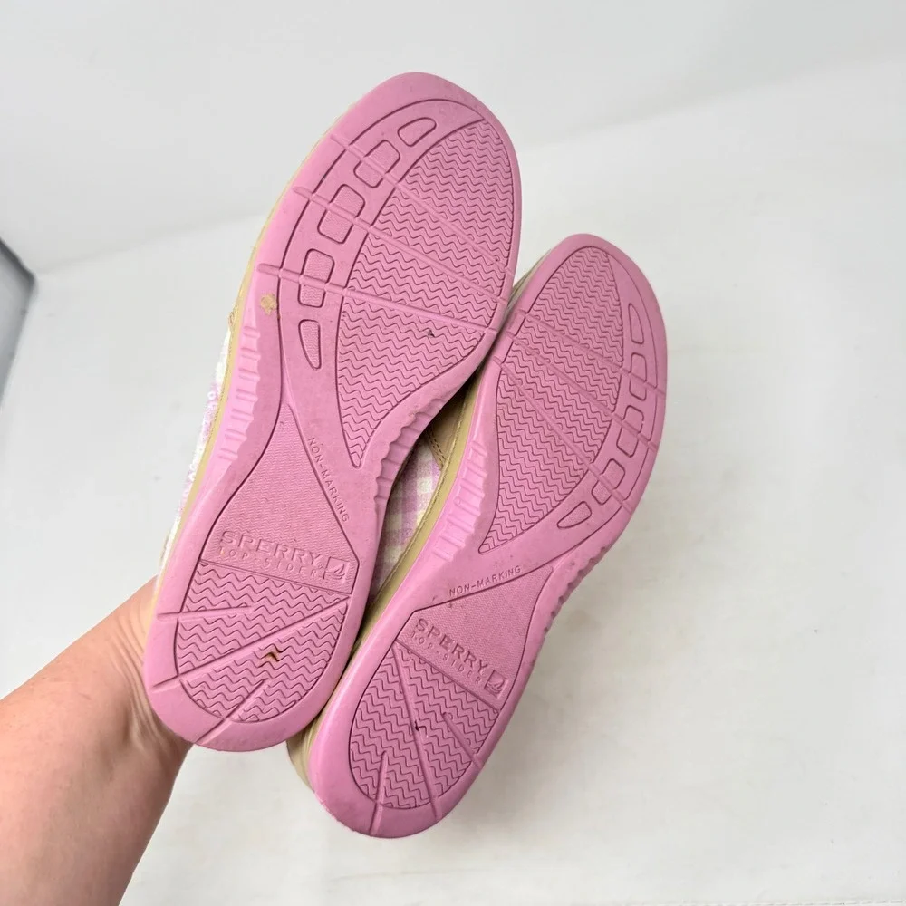 Sperry‎ Bluefish Top Sider Boat Shoes Pink Gingham Tan Leather Lace Up Size 7.5M